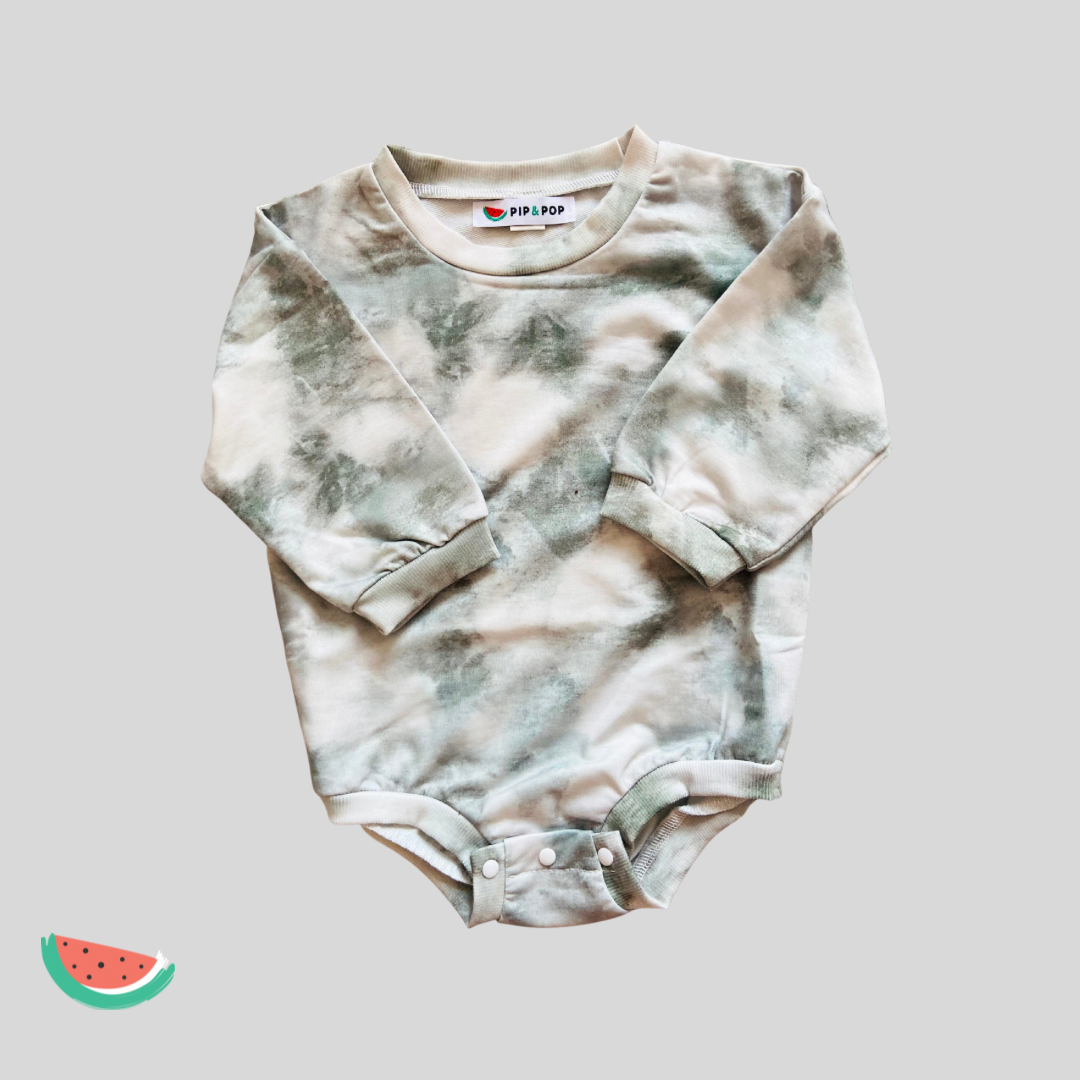 Green tie-dye oversize babygrow