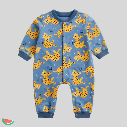 Blue with Leopard Babygrow