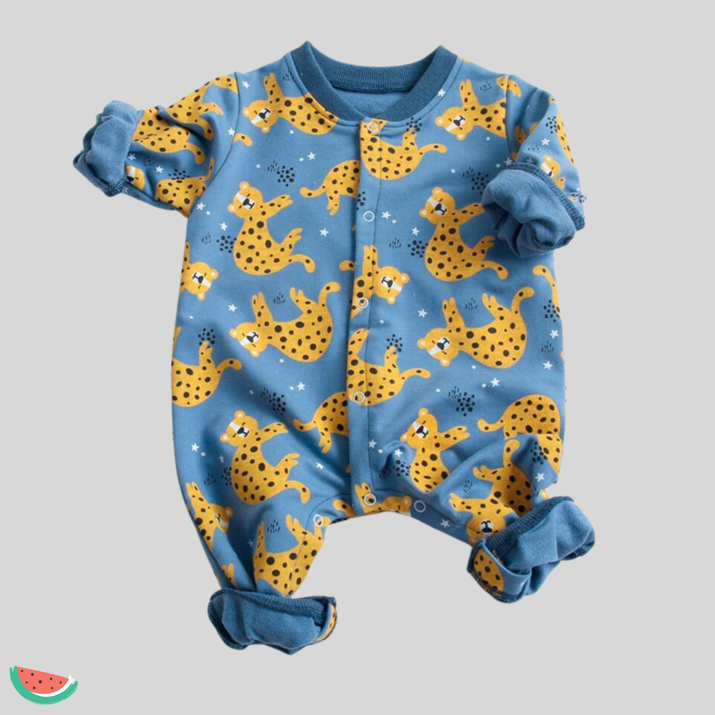 Blue with Leopard Babygrow